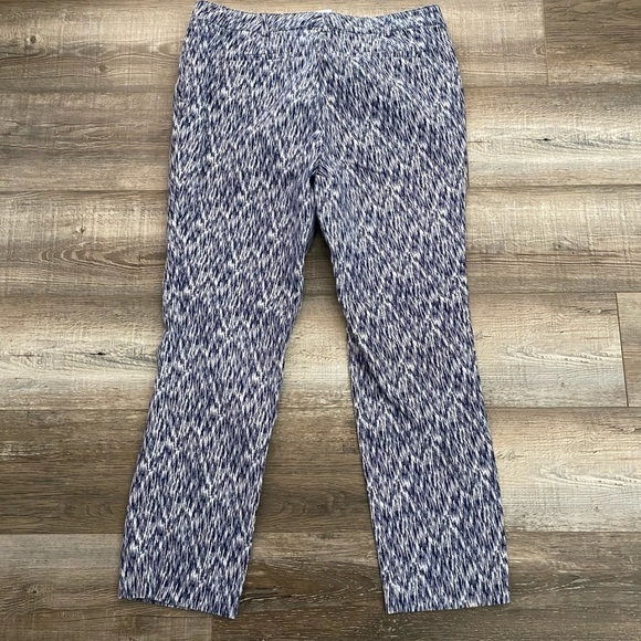 Soft Surroundings Womens 12 Blue Printed Casual Flat Front Straight Leg Pants - Picture 4 of 10